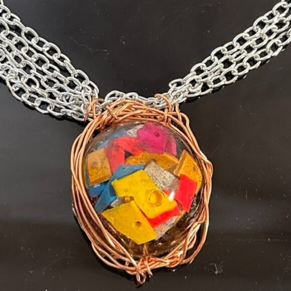 Avant Garde Necklace Handmade Silver Chain Resin Colorful Funky African Runway - Picture 1 of 6